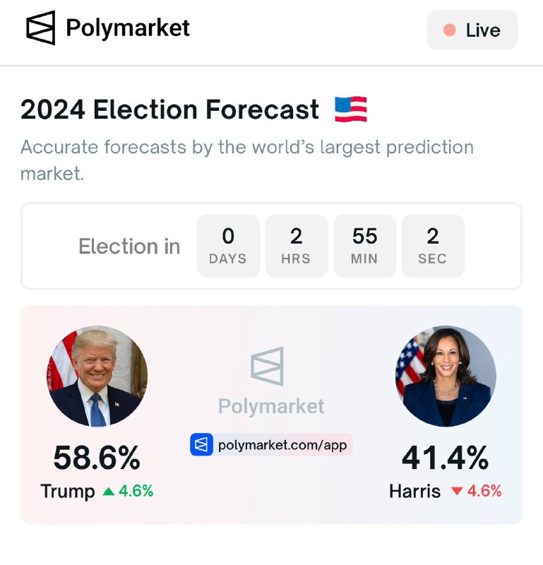 🇺🇸📊 Наступний показник, це Polymarket